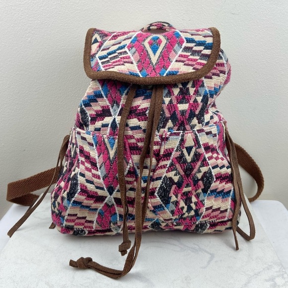 American Eagle Boho Chic Aztec-Print Mini Backpack Woven Multicolor - Picture 3 of 9